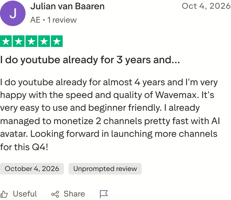 Trustpilot review by Julian van Baaren: It's very easy to use and beginner friendly.